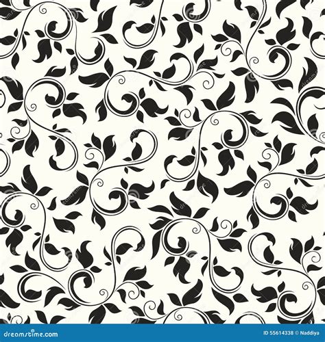 Seamless Black and White Floral Pattern. Vector Illustration. Stock ...