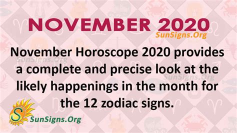 November 2020 Horoscope Predictions For All - SunSigns.Org