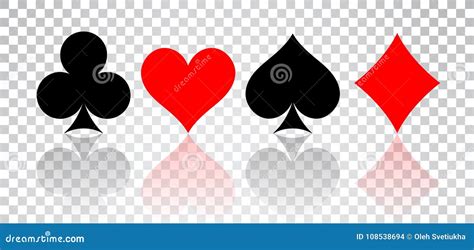 Set of Hearts, Spades, Clubs and Diamonds with Reflection on ...