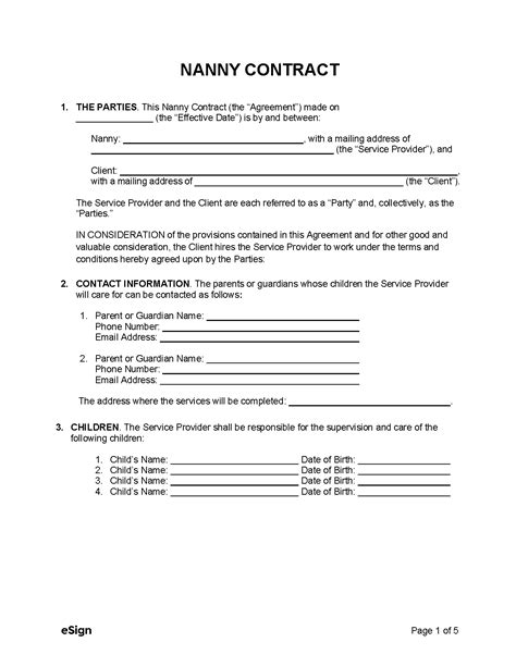 Fill In Blank Printable Nanny Contract Template Printable Templates - Free Word Template