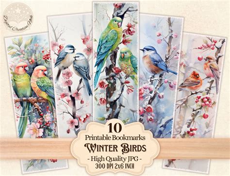 Winter Bird Printable Bookmarks for Book Lovers, Floral Birds Design ...