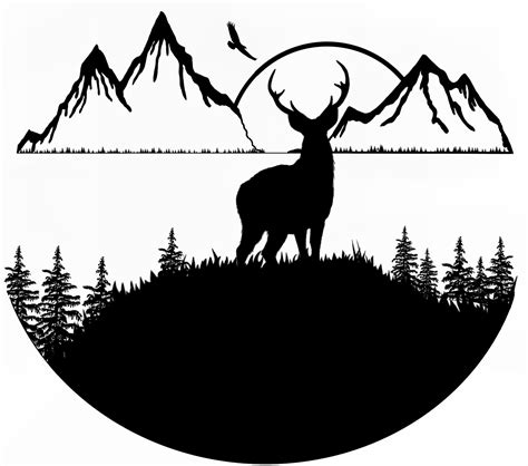 Mule Deer, Mountains, Eagle, Black and White Silhouette, PNG File, Silhouette, Deer Art, Clipart ...