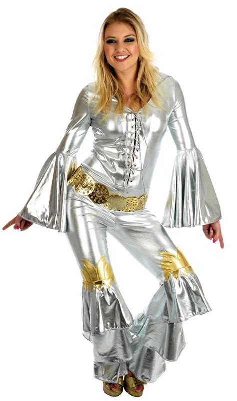 Adult Silver Dancing Queen Fancy Dress Abba Costume | eBay