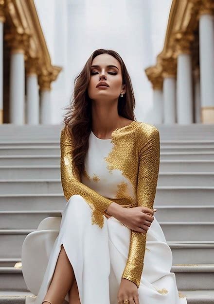 Premium AI Image | A fashion woman photography with golden color dress