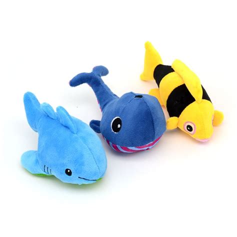 3 Colors Very Funny Fish Shape Dog Plush Stuffed Toys Very Soft Dog Chew Toys Interactive Small ...