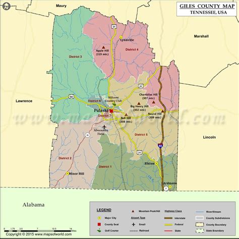 Giles County Map, TN | Map of Giles County Tennessee