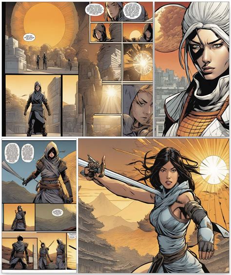 jbilcke-hf/ai-comic-factory · [Comic] shinobi standing sun light behind her looking toward the ...