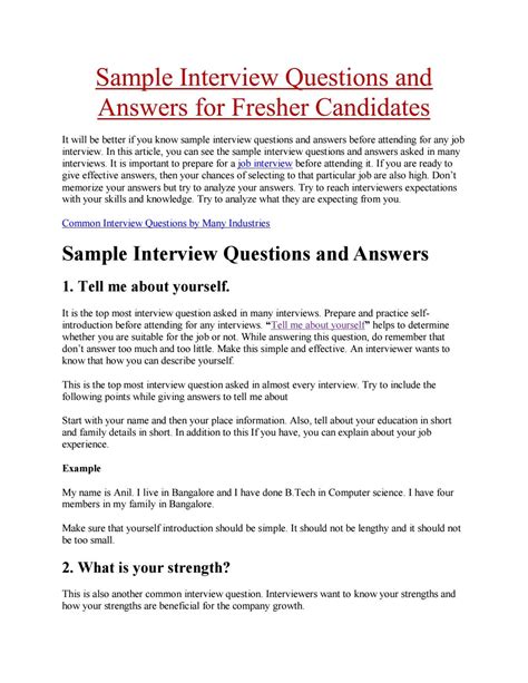 Sample interview questions and answers for fresher candidates by ...