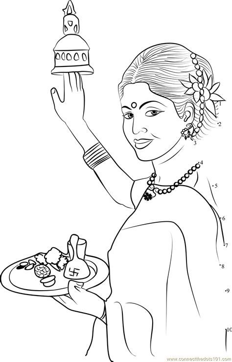 Hindu Puja Aarti Thali dot to dot printable worksheet - Connect The Dots