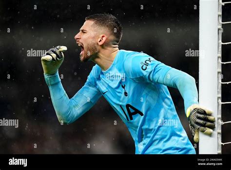 Tottenham Hotspur goalkeeper Guglielmo Vicario during the Premier League match at the Tottenham ...