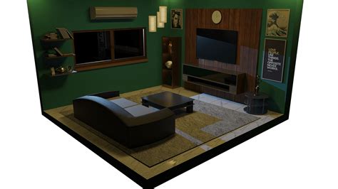 Isometric 3D living Room Model (Teal Classic) on Behance