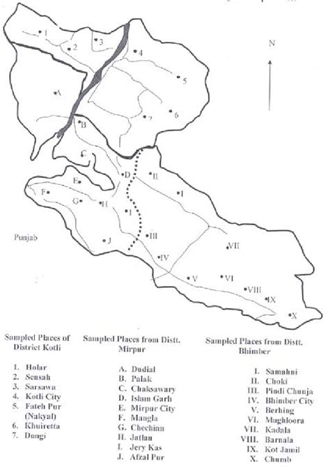 Map of Districts Kotli, Mirpur and Bhimber, Azad Kashmir showing the... | Download Scientific ...