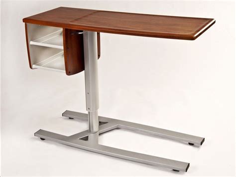 Furniture, Over The Bed Modern Hospital Tray Table With Wooden Top And Stainless Steel Stand ...