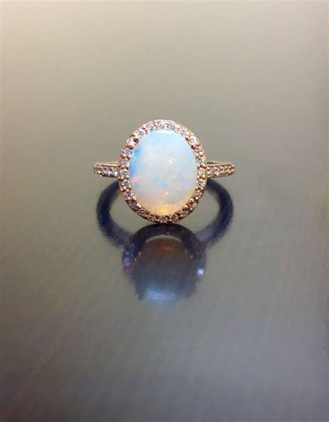 18K Rose Gold Halo Diamond Opal Engagement Ring Rose Gold Opal Diamond Wedding Ring Art Deco ...