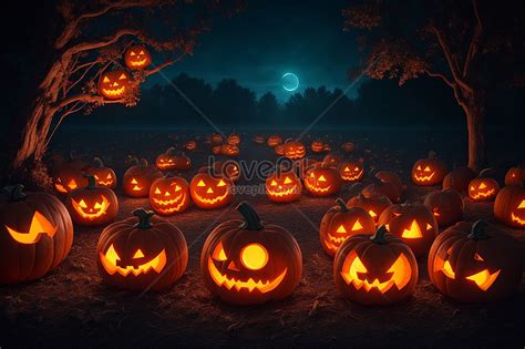 Halloween Pumpkins In The Forest At Night Picture And HD Photos | Free ...