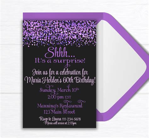 Surprise Birthday Party Invite, Birthday Party Invitation, Confetti Birthday Party, Party ...