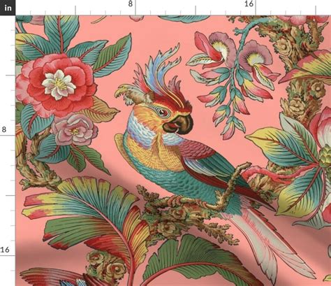 Details about Parrot Tropical Bird Floral Upholstery Fabric Printed by ...