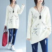 2021 white embroidery casual knit dresses plus size women v neck ...