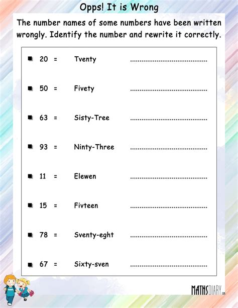 Rewrite the incorrect number names - Math Worksheets - MathsDiary.com