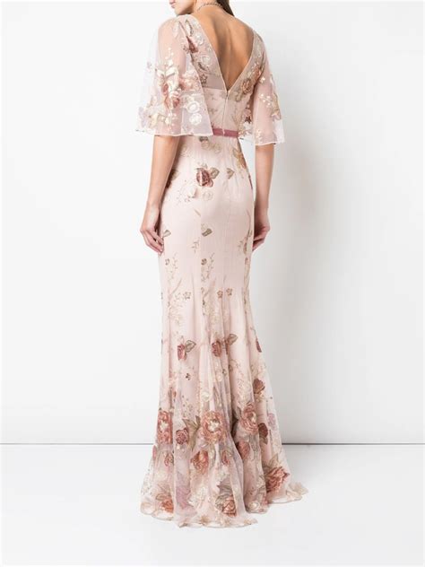 Cape Sleeve Floral Embroidered Mermaid Gown – Marchesa | Mother of the ...