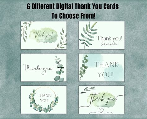 Printable Thank You Cards Business Cards Leaves Theme Digital Instant ...