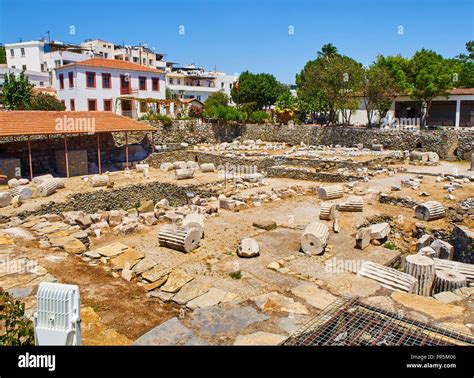 The ruins of the Mausoleum of Halicarnassus, one of the Seven Wonders of the World. Bodrum ...