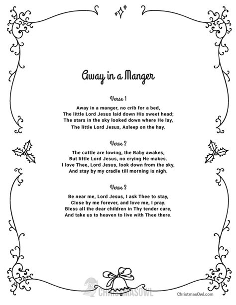 Free printable lyrics for Away in a Manger. Download them at https ...