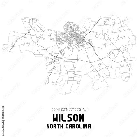 Wilson North Carolina. US street map with black and white lines. Stock ...