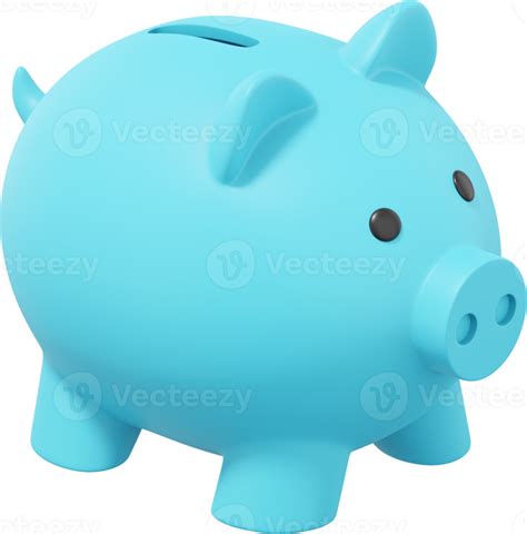 Blue piggy bank. PNG icon on transparent background. 3D rendering ...