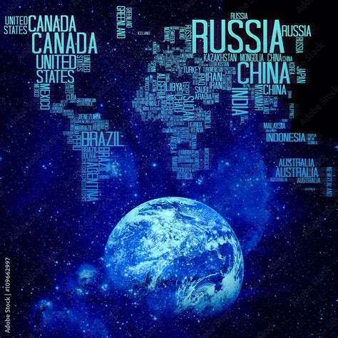 World Map Countries name on Space / World Map with Countries name text, World Map Letter, World ...