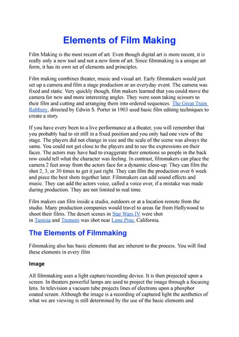 Elements of Film Making and motion picture - Elements of Film Making ...