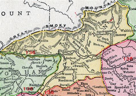 Swain County, North Carolina, 1911, Map, Rand McNally, Bryson City, Almond, Judson, Wesser ...