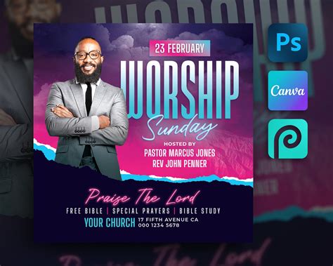 Church Flyer Template for Canva & Photoshop. DIY Church Conference Flyer, Church Service Flyer ...