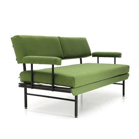 Midcentury italian green fabric & metal sofa bed, 1950's | #118659