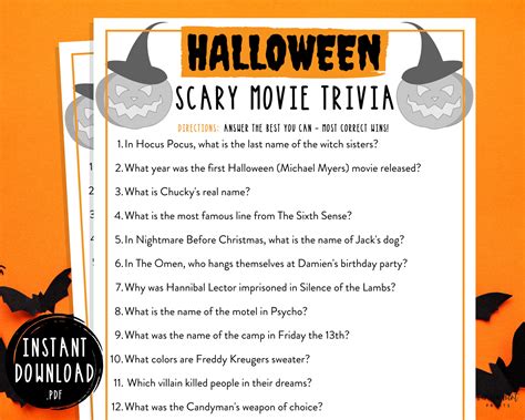 Free Printable Halloween Movie Trivia Questions And Answers