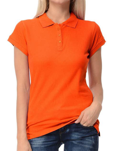 Basico - Basico Orange Polo Collared Shirts For Women 100% Cotton Short Sleeve Golf Slim Fit ...