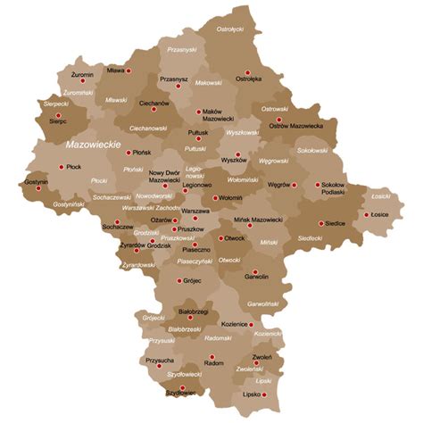 Powiaty w Polsce - mapa powiatów - Województwo Mazowieckie