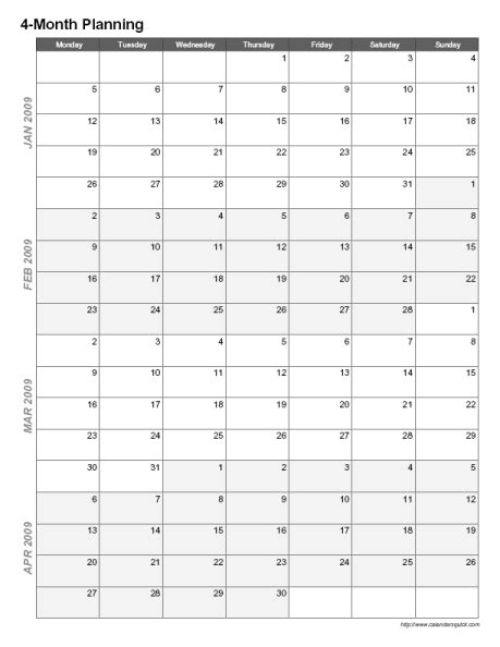 Printable Multi-Month Calendar - CalendarsQuick