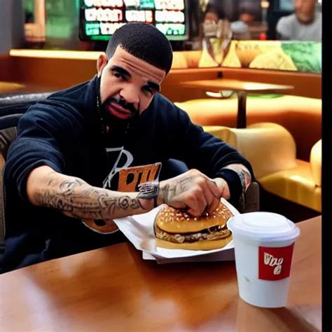 rapper drake eating at burger king's fast food with | Stable Diffusion