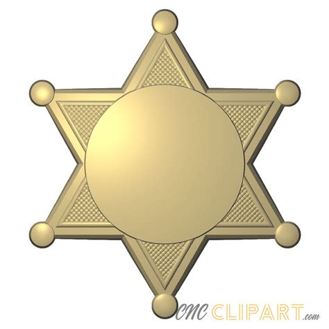 Six Point Star Badge 3D Relief Model - CNC Clipart