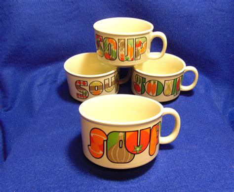 Japanese Soup Mugs - Set Of Four - Vegetable Design - Stackable Mugs - Handled Soup Mug/Bowl ...