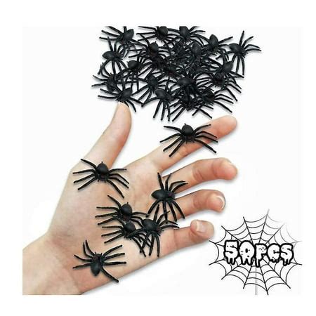 HEIBIN 50pcs Halloween Realistic Plastic Spider, Fake Spider Prank Prop Prank Toys (Little ...