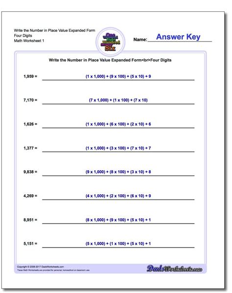 Standard, Expanded and Word Form Worksheet Write the Number in Place Value Four Digits! Standard ...