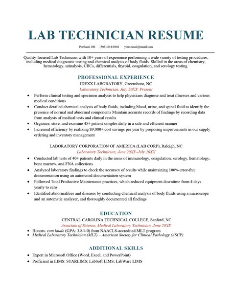 Lab Technician Resume (Sample & How to Write)