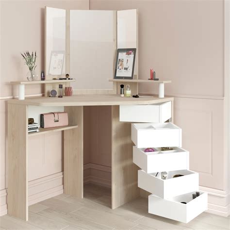 Beauty Bar Corner Dressing Table Oak and White