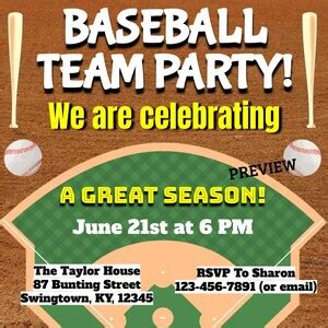 Baseball Team Party Invitations Three Personalized Editable Templates ...