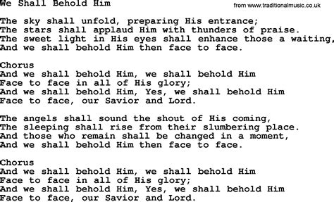 Baptist Hymnal, Christian Song: We Shall Behold Him- lyrics with PDF for printing