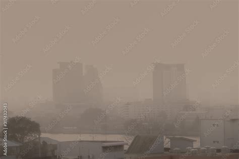 Air pollution from Lots of dust or PM2.5 particle exceeds the standard (AQI) at Bangkok ...