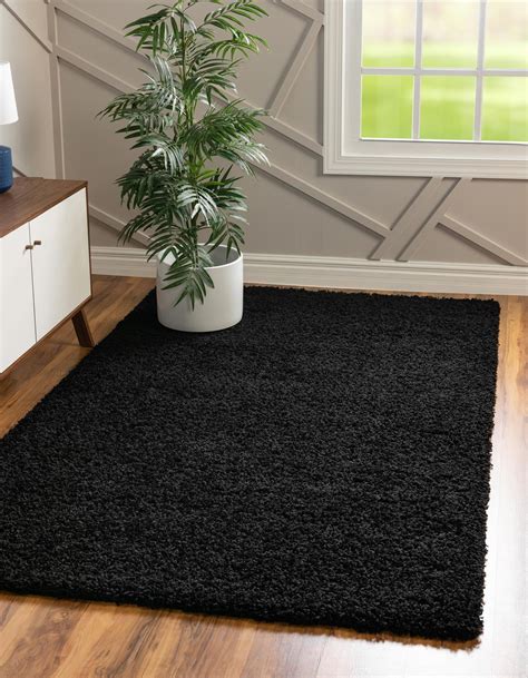 Rugs.com Solid Shag Collection Rug – 9' x 12' Jet Black Shag Rug Perfect For Living Rooms, Large ...