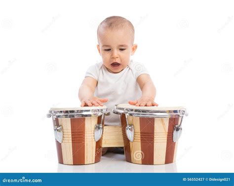 Beautiful Funny Baby Child Playing Drums And Singing Stock Photo - Image: 56552427